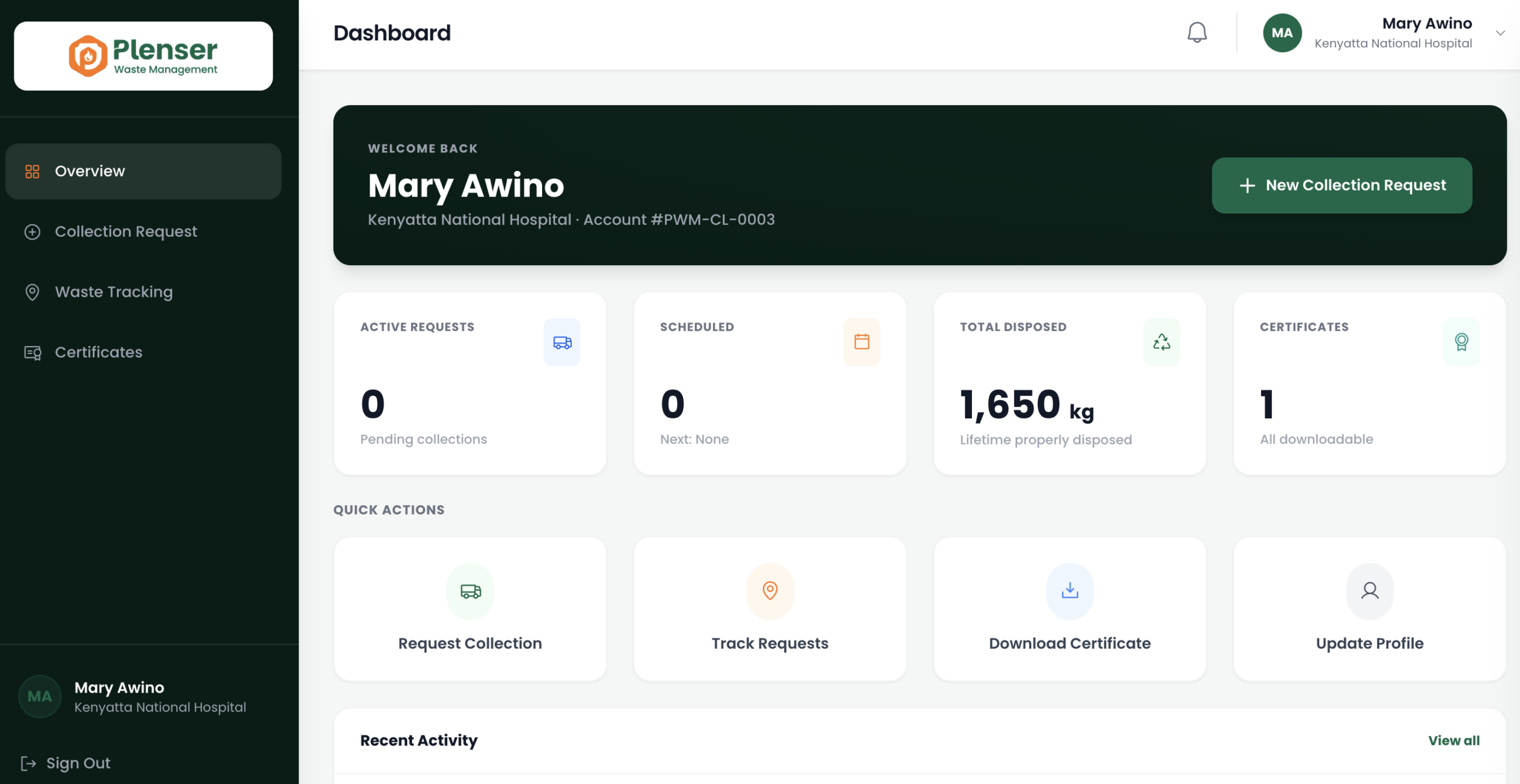 Plenser Waste Management Client Portal